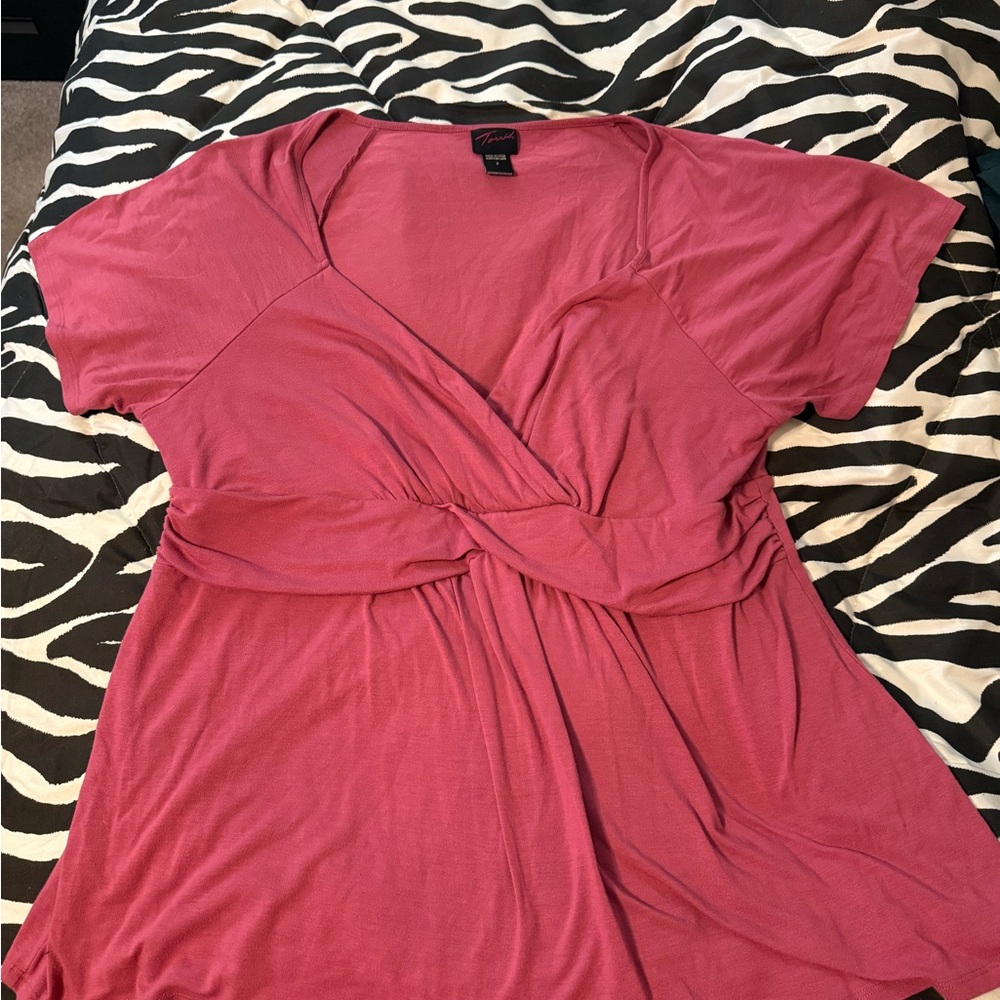 torrid Rose Pink Twist-Front Surplice Tunic Top